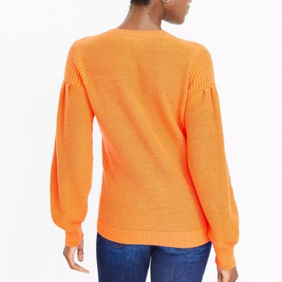 Loft Women's Honeycomb Stitch V-Neck Sweater Size XSP Petite Orange Ribbed Shirt - Picture 2 of 7